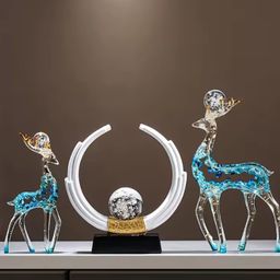 Pajangan Patung Rusa Kristal Mewah Sepasang Dekorasi Rumah Kantor Lemari Meja Foyer Ruang Tamu TV Hadiah Dekorasi yang Dapat Disesuaikan 