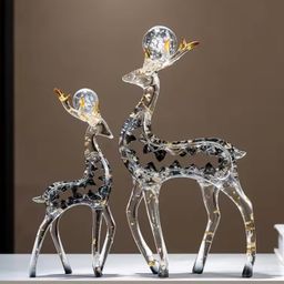 Pajangan Patung Rusa Kristal Mewah Sepasang Dekorasi Rumah Kantor Lemari Meja Foyer Ruang Tamu TV Hadiah Dekorasi yang Dapat Disesuaikan 