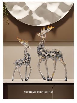 Pajangan Patung Rusa Kristal Mewah Sepasang Dekorasi Rumah Kantor Lemari Meja Foyer Ruang Tamu TV Hadiah Dekorasi yang Dapat Disesuaikan 