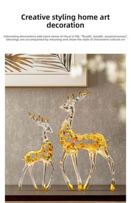 Pajangan Patung Rusa Kristal Mewah Sepasang Dekorasi Rumah Kantor Lemari Meja Foyer Ruang Tamu TV Hadiah Dekorasi yang Dapat Disesuaikan 