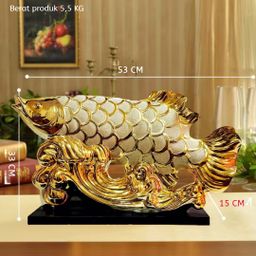 Patung Pajangan Ikan Arwana Hoki Keberuntungan Dekorasi Rak Lemari Lucky Fish Golden Pembawa Fengshui Dekorasi Ruangan Meja Kreatif Keramik