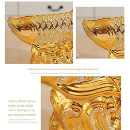 Patung Pajangan Ikan Arwana Hoki Keberuntungan Dekorasi Rak Lemari Lucky Fish Golden Pembawa Fengshui Dekorasi Ruangan Meja Kreatif Keramik