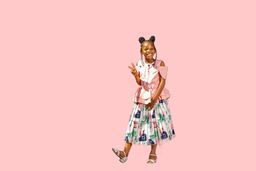 Lemon Green Top and White Floral Pleated Skirt