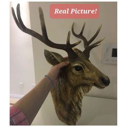 Pajangan Dinding Kepala Rusa Artificial Imitasi Menyerupai Asli Material Polyresin Gaya Vintage Klasik