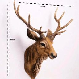 Pajangan Dinding Kepala Rusa Artificial Imitasi Menyerupai Asli Material Polyresin Gaya Vintage Klasik