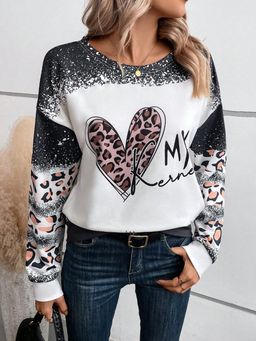 Leopard & Heart Print Sweatshirt