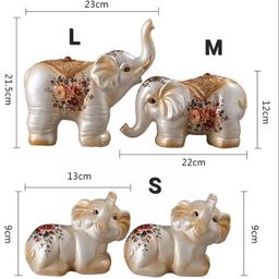 Pajangan Patung Gajah Family Dekorasi Keberuntungan FengShui Dekorasi Kreatif Lemari Kaca Rak Cabinet Samping TV Meja Kantor 1 Set 4 Pcs