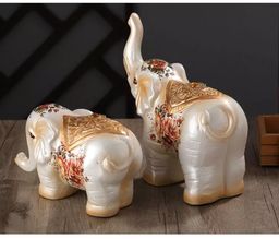 Pajangan Patung Gajah Family Dekorasi Keberuntungan FengShui Dekorasi Kreatif Lemari Kaca Rak Cabinet Samping TV Meja Kantor 1 Set 4 Pcs