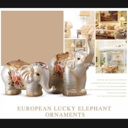 Pajangan Patung Gajah Family Dekorasi Keberuntungan FengShui Dekorasi Kreatif Lemari Kaca Rak Cabinet Samping TV Meja Kantor 1 Set 4 Pcs