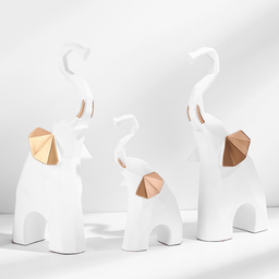 Pajangan Dekorasi Patung Gajah Familia Desain Geometrical Estetik Family Modern Pembawa Keberuntungan Emas Hadiah 1 Set 3 PCS 