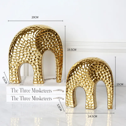 Pajangan Patung Gajah Dekorasi Fengshui Rumah Kantor Mewah Premium Keramik Dilapisi Warna Emas Polkadot Hadiah