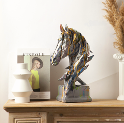 Pajangan Meja Patung Kepala Kuda Seni Graffiti Dekorasi Interior Rumah Kantor Modern Hadiah
