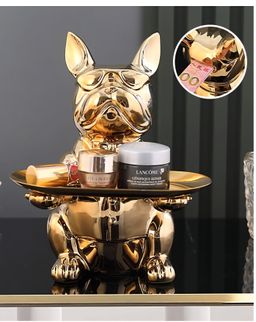 Patung Pajangan Bulldog Prancis Dekorasi Meja Kantor Nampan Stainless Tray Organizer Penyimpanan Multifungsi Kreatif Bahan Premium