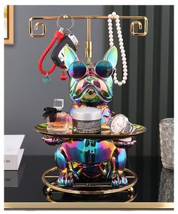 Patung Pajangan Bulldog Prancis Dekorasi Meja Kantor Nampan Stainless Tray Organizer Penyimpanan Multifungsi Kreatif Bahan Premium