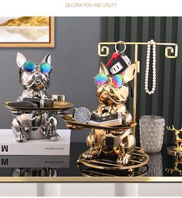 Patung Pajangan Bulldog Prancis Dekorasi Meja Kantor Nampan Stainless Tray Organizer Penyimpanan Multifungsi Kreatif Bahan Premium