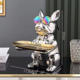 Patung Pajangan Bulldog Prancis Dekorasi Meja Kantor Nampan Stainless Tray Organizer Penyimpanan Multifungsi Kreatif Bahan Premium