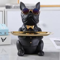 Patung Pajangan Bulldog Prancis Dekorasi Meja Kantor Nampan Stainless Tray Organizer Penyimpanan Multifungsi Kreatif Bahan Premium