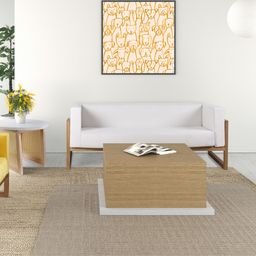 Designer 2-seater wooden and fabric sofa