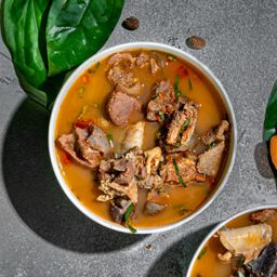 Peppersoup goat,pork, fish,intestine