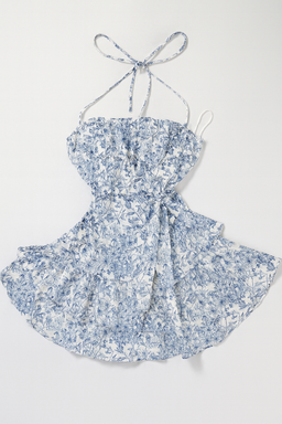 Vestido corto floral azul con escote halter - Size M