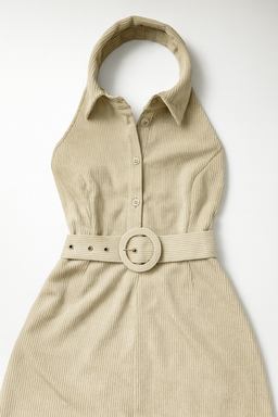 Vestido halter beige con cinturón - Size M