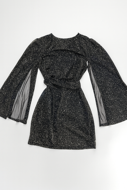 Vestido Negro Brillante de Mangas Amplias - Size M