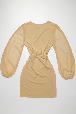 Vestido dorado fruncido con mangas largas transparentes - Size M