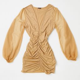 Vestido dorado fruncido con mangas largas transparentes - Size M