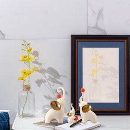 Pajangan Meja Patung Gajah Putih 3 Pasang Family Keramik Dekorasi Keberuntungan Kebijaksanaan