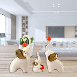 Pajangan Meja Patung Gajah Putih 3 Pasang Family Keramik Dekorasi Keberuntungan Kebijaksanaan