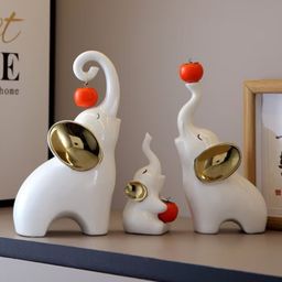 Pajangan Meja Patung Gajah Putih 3 Pasang Family Keramik Dekorasi Keberuntungan Kebijaksanaan