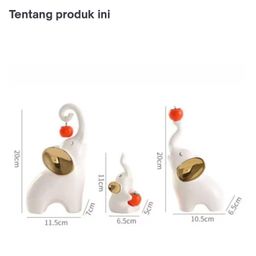Pajangan Meja Patung Gajah Putih 3 Pasang Family Keramik Dekorasi Keberuntungan Kebijaksanaan
