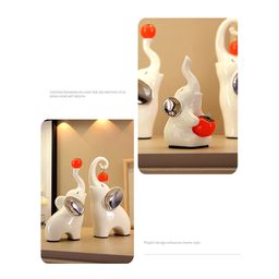 Pajangan Meja Patung Gajah Putih 3 Pasang Family Keramik Dekorasi Keberuntungan Kebijaksanaan