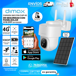 DIMAX G118 4G / RESOLUCION 1080P HD / MOTORIZADA 360 / 4G LTE / EXTERIOR INTEMPERIE / PANEL SOLAR RECARGABLE