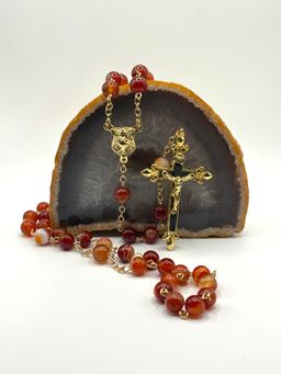 Rosario de Ágata de fuego 8mm Chapado en oro 18k