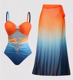 Ladies Plus Size Swimwear and Cover Up Set