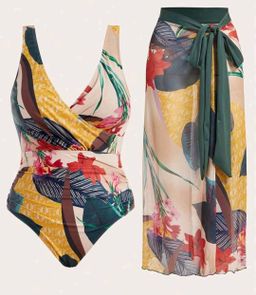 Ladies Plus Size Swimwear and Cover Up Set