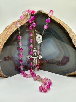 Rosario Ágata Rosa Facetada 8mm de Acero Inoxidable 