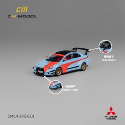 CM MODEL 1/64 MISUBISHI LANCER EVO 10 VARIS WIDEBODY - ORANGE & BLUE