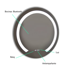 Espejo Bluetooth Con Luz Led Touch Bocinas 80 Cm Diametro