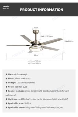 Kipas Angin Ceiling Plafon Gantung Sejuk Merata Serasa AC Dengan Lampu Tiga Warna Remote Control Stainless Premium Modern Garansi 1 Tahun