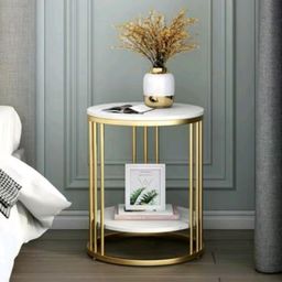 Meja Bulat - Coffee Table Material Marmer Stainless Kualitas Premium Untuk Meja Sisi Sudut Sofa Elegan dan Mewah