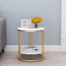 Meja Bulat - Coffee Table Material Marmer Stainless Kualitas Premium Untuk Meja Sisi Sudut Sofa Elegan dan Mewah