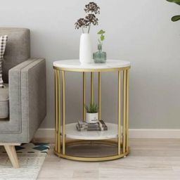 Meja Bulat - Coffee Table Material Marmer Stainless Kualitas Premium Untuk Meja Sisi Sudut Sofa Elegan dan Mewah