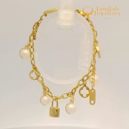 18K Gold Plated Stainless Steel Charm Pearl Bracelet 