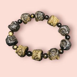 GOLDEN OBSIDIAN LION HEAD CARVED 