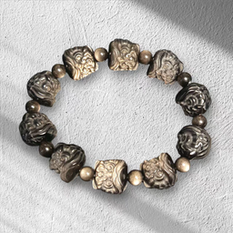 SILVER OBSIDIAN LION HEAD CARVED 