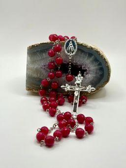 Rosario de Jade Fucsia Facetada Acero inoxidable