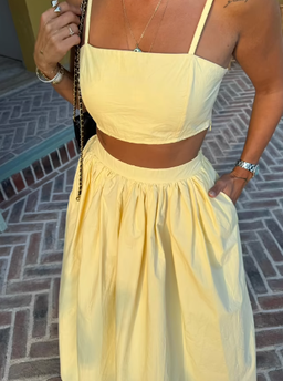 Yellow Flared Maxi Skirt With High Waist