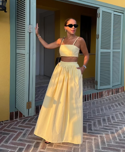 Yellow Flared Maxi Skirt With High Waist